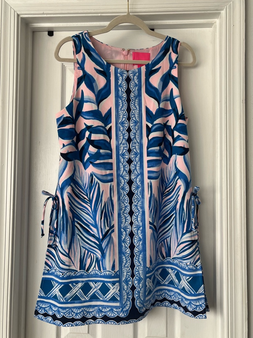 Lilly Pulitzer Pink and Blue Tropical Shift Dress Romper with Side Ties